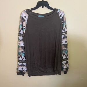 Filly Flair Green Graphic Sweatshirt with Relaxed Fit Sequin Sleeves Size Large